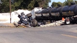 Video Train Hits Truck in Mer Rouge Louisiana  Train Stuck on Tracks Collides With SemiTrailer [upl. by Lebyram]