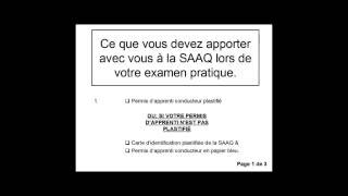 CONDUIRE  5  À apporter à la SAAQ pour examen pratique XLACE HelpAidewmv [upl. by Nnaeiluj]