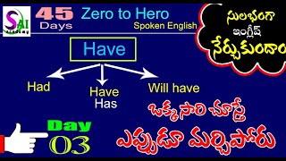 Spoken English in 45 days in Telugu  45 Days Spoken English Course  Day 3  Sai spoken English [upl. by Ayet8]