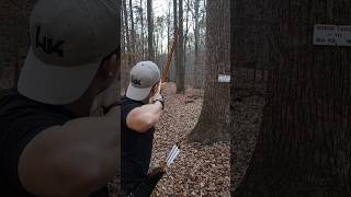 Shooting 55 lb  26quot yew recurve bow at 80 yards archery primitivebow yewbow archer [upl. by Hsatan]