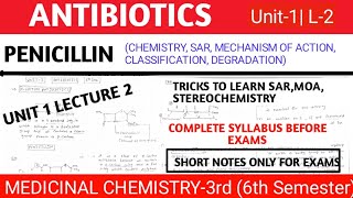 Beta Lactam Antibiotics  Mechanism of Action  Penicillin  P 2 Unit 1  Medicinal Chemistry 3 [upl. by Ellesig]