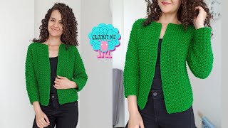 Saco a crochet punto crunch  canesú rectangular [upl. by Oiraved]