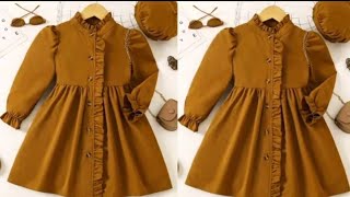 Very Easy Baby Frock Cutting and stitching with Frill and Contrast Baby Frock [upl. by Elocel101]