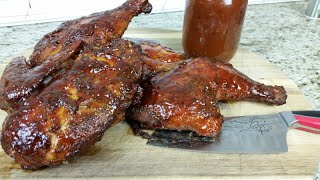 Smoked BBQ Chicken Recipe with a Simple to make BBQ sauce [upl. by Gnal]