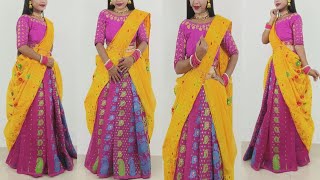 Lehenga Saree Draping With Two Saree  Saree Wear Lehenga Style [upl. by Ahsekyw911]