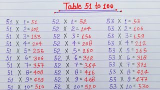 Table 51 to 100  pahada 51 to 100 in English  51 se lekar 100 tak pahada [upl. by Mareah]