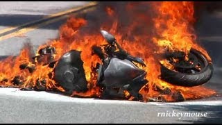 Motorcycle Crash amp Burn on Mulholland [upl. by Noizneb]