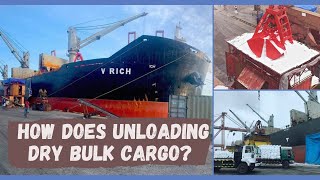 How Does Unloading Dry Bulk Cargo  Unloading Fertilizer  Cargo Operations on Bulk Ship [upl. by Sedda]