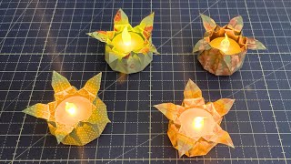 Origami Teelichtblume selber basteln  Windlicht aus Papier für jede Jahreszeit DIY Teelichthalter [upl. by Vani499]