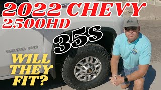 2022 Chevy 2500HD Duramax 35 inch TIRE FIT TEST WILL IT FIT [upl. by Asiulana]