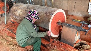 Woodworking Giant Extremely Dangerous Red Wood Turning Skills  Working Giant Wood Lathe [upl. by Veronique198]