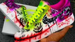 Custom Joker Shoe Nike Air Force Onetimelapse AIRBRUSH [upl. by Sirtemed869]