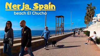 Nerja Spain  unsual beach El Chucho 4K Walk tour Costa del Sol [upl. by Einhoj]