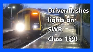 Driver flashes lights on SWR Class 159 014 [upl. by Ardnalac]