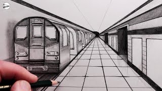 How to Draw OnePoint Perspective for Beginners Narrated Drawing Subway Train [upl. by Marola]