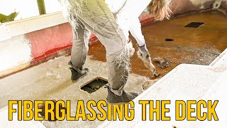 Rebuilding a Center Console Fishing Boat  Episode 8 Fiberglassing the Deck [upl. by Hulton131]