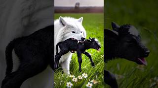 Snow wolf attack on a baby calf cow calf wolf motherslove [upl. by Schacker]