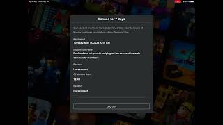 Bro Roblox moderation sucks I got banned for 3days 2 days ago then got 1 day ban yesterday now this [upl. by Lessur]
