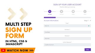 Create MultiStep Signup Form Using HTML CSS amp JavaScript  Multi Step Form  JavaScript Projects [upl. by Bohman]