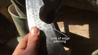 Peening a Scythe Blade  how the peening lines develop freehand peening [upl. by Nayek287]