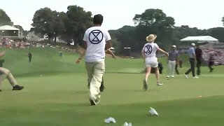 Protestors disrupt Travelers Championship in Cromwell [upl. by Clim]