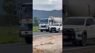 K Cement truck trailer vs Furd car driving on the road dozer truckdriver trucking heavyvehicle [upl. by Nosreg]