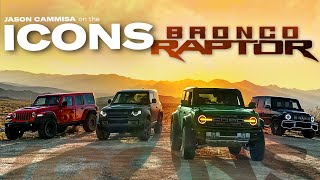 Ford Bronco Raptor Meets Jeep Wrangler Mercedes GWagen Land Rover Defender — Jason Cammisa ICONS [upl. by Arykahs]