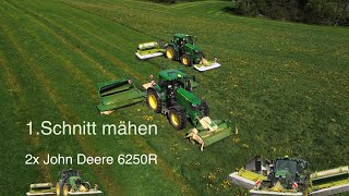 1Schnitt mähen mit 2x John Deere 6250R [upl. by Lewap]