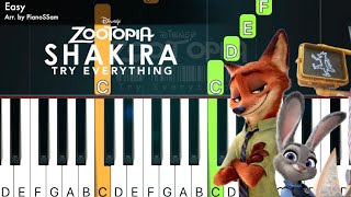 Easy Try Everything  Shakira Zootopia  Piano Tutorial [upl. by Eirallih]