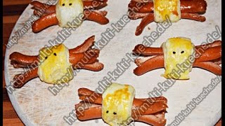 HALLOWEEN REZEPTE Wurstspinnen mit Blätterteig [upl. by Mamie585]