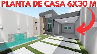 PLANTA DE CASA 6x30 METROS COM 3 QUARTOS [upl. by Adlai952]