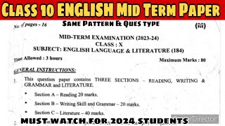 Class 10 English Mid Term Question Paper 2024  Class 10 English Mid Term Question Paper 202324 [upl. by Brunell]