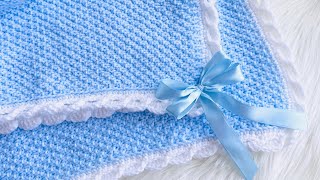 Beautiful Knit Baby Blanket with easy wave border  Calebs Baby Blanket Knitting Pattern [upl. by Girardi514]