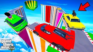 FRANKLIN TRIED TWO WAY TOWERS MEGA RAMP PARKOUR CHALLENGE GTA 5  SHINCHAN and CHOP [upl. by Aidile918]