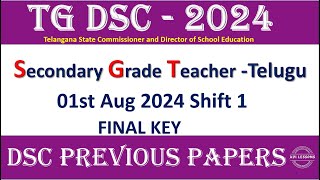 DSC Previous Papers TG DSC  2024Secondary Grade Teacher Telugu01st Aug 2024 Shift 1FINAL KEY [upl. by Ceciley]