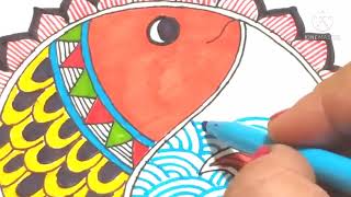 Madhubani painting fish easy Madhubani painting for beginners how to draw a fish Indian folk art [upl. by Kendre]