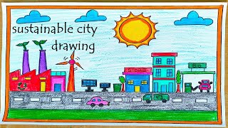 sustainable city drawing simple and easy  science drawing academy [upl. by Yl]