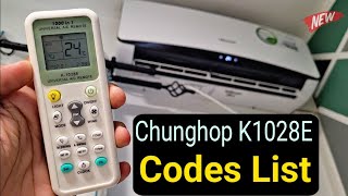 Universal AC Remote Control Codes List Chunghop K1028E 1000 in 1 Remote Manual [upl. by Aicirtap596]