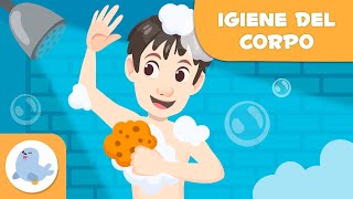 Igiene del corpo per bambini – Abitudini di igiene – La doccia pulizia delle mani denti e viso [upl. by Sucirdor]