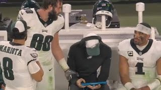 Cameras capture sideline exchange between Jalen Hurts and Dallas Goedert during Eagles loss [upl. by Imotih]