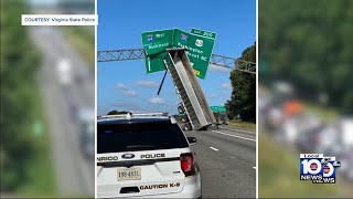 Raised bed of semitruck strikes overhead sign in Virginia [upl. by Kcim354]