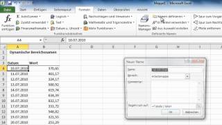 Excel 2010  Diagramm mit dynamischen Datenbereichen erzeugen [upl. by Gardol]