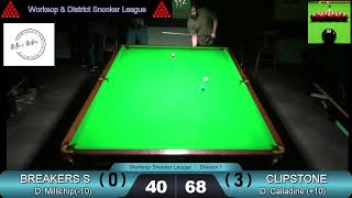 Worksop Snooker League Division 1  Breakers S Vs Clipstone [upl. by Margaretta]