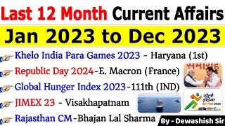 Last 12 Months Current Affairs 2023  January 2023 To December 2023  Yearly Current Affairs 2023 [upl. by Bolger555]