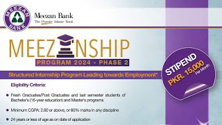 Meezan Bank Internships 2024  Stipend 15000Month [upl. by Wanonah]