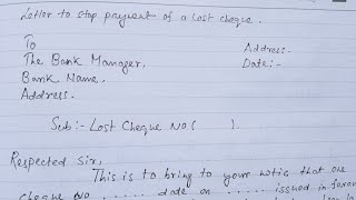 A letter to stop payment of a lost Cheque [upl. by Augustina]