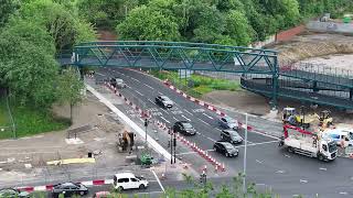 Drone video of the new Armley Gyratory footbridges at Gelderd Road and Spence Lane  June 2024 [upl. by Olympe]