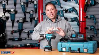 Makita lithiumion combi drill kit – DHP453STE  Screwfix [upl. by Elfrieda250]