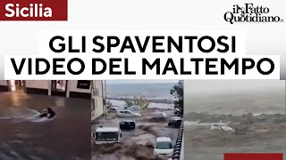 Gli spaventosi video del maltempo in Sicilia strade come fiumi allagamenti e auto trascinate [upl. by Glynis]