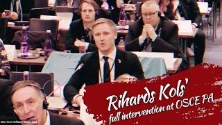 Rihards Kols intervention at OSCE PA Russian war criminals have no place here [upl. by Penhall]